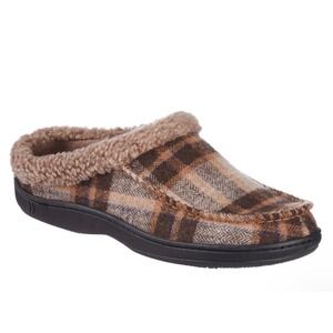 Isotoner‎ Memory Foam Slippers moccasin  Eco Comfort Plaid Dark Chocolate M 8-9